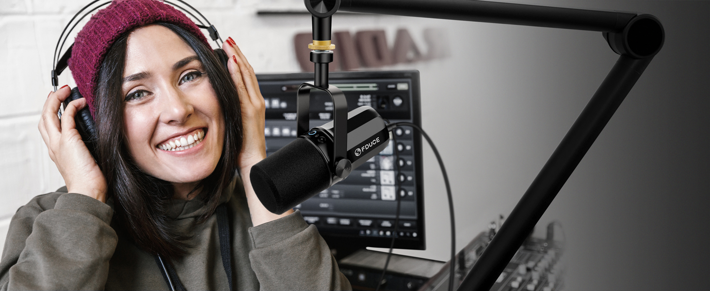 Мікрофон FDUCE SL40: Динамічний для подкастів, стрімінгу та запису. USB/XLR, XLR вихід, LED кнопка Mute, кардіоїдна мембрана, чорний