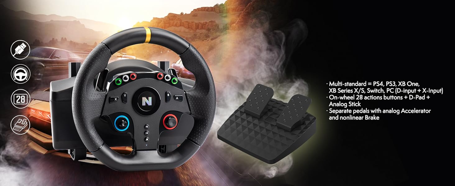 NITHO Ігрове кермо з педалями та перемикачем передач, 270° для PS4, PC, Xbox One, Xbox Series X|S та Switch, Zero Dead Zone Racing Wheel (Drive Pro ONE V24)