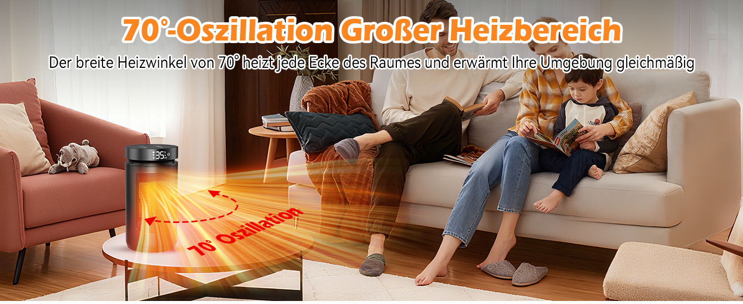 Електричний обігрівач 1500W PTC кераміка, тихий 34 dB, з термостатом, таймером 12 год та захистом від перегріву та перекидання. З пультом керування, чорний.