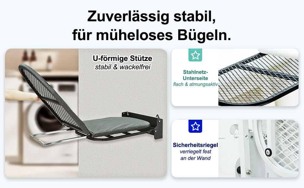 Настінна розкладна дошка для прасування Wandmontierbares Faltbügelbrett, 92 x 31 см, чорна