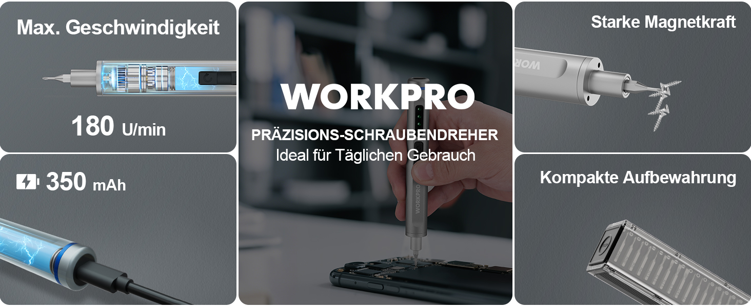 WORKPRO Набір викруток 42-в-1 електричний, для точних ремонтів телефонів, годинників, камер, з 36 бітами S2, магнітною коробкою, зарядкою Type-C