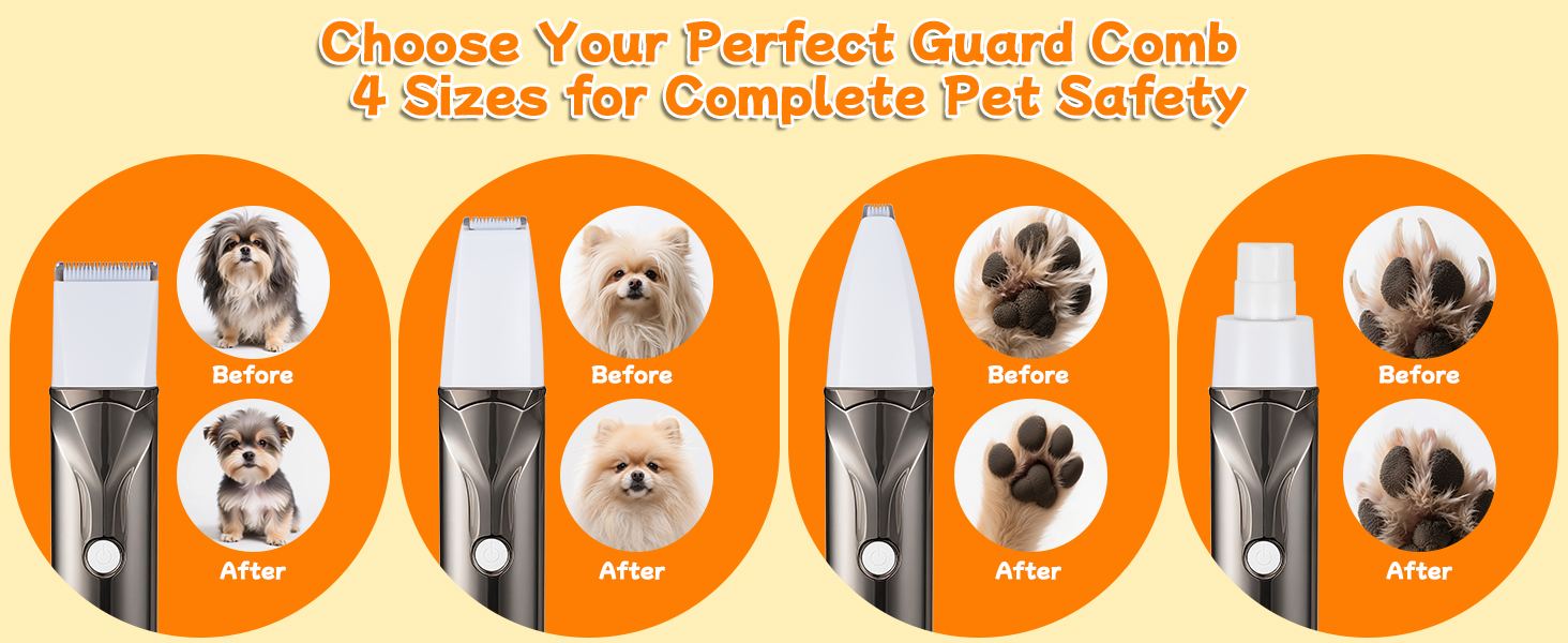 Набір для стрижки собак 4 в 1 Ninonly: тиха, акумуляторна машинка для собак та котів з 4 насадками для тіла, лап, очей та вух. Тример для лап. Чорний колір.