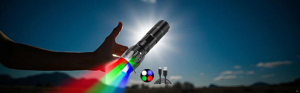 Ліхтар POCKETMAN Zoombar LED з 4 кольорами (червоний, білий, зелений, синій), надзвичайно яскравий, перезаряджається, 4 режими, багатофункціональний для відпочинку на природі, астрономії, нічного бачення та походів