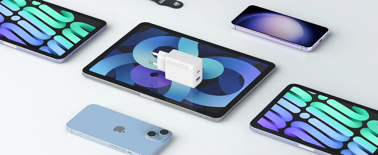 Зарядний пристрій Anker 20W USB-C, адаптер живлення для iPad, швидка зарядка, сумісний з iPhone 17/16/15, кабель USB-C 150 см