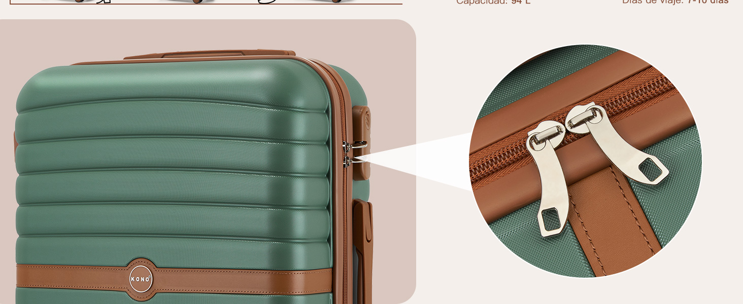 KONO Чемодан-валіза на коліщатках середнього розміру (66 см) з ABS+PC, з замком та подвійними колесами (Темно-зелений/Коричневий)