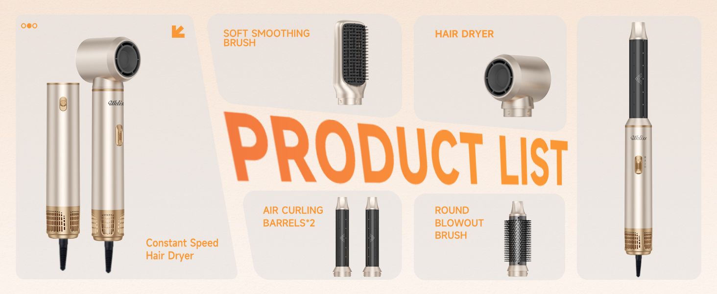 Мультистайлер для волосся 5 в 1 UKLISS Airstyler Pro 1000W: фен, кругла щітка для сушіння, завитки, випрямляч та гаряче повітря, сріблясто-золотий