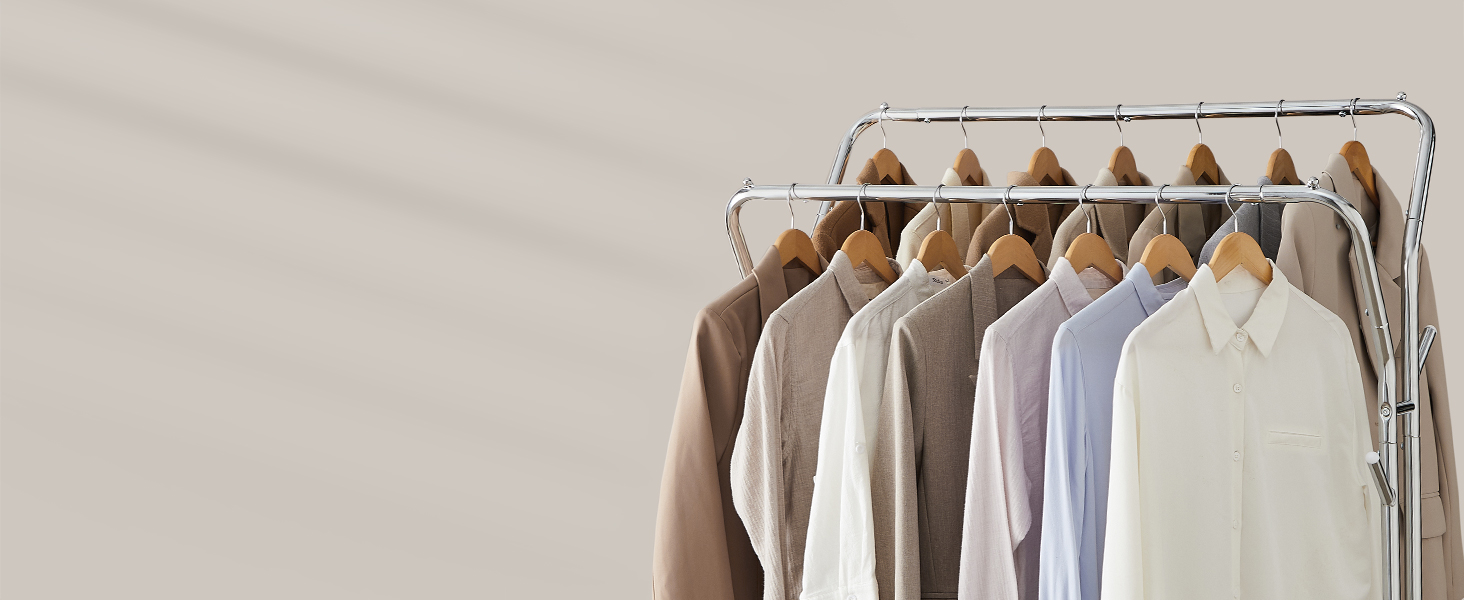 Стійка для одягу SONGMICS на колесах, 2 перекладини, срібна, до 100 кг, 103,5 см