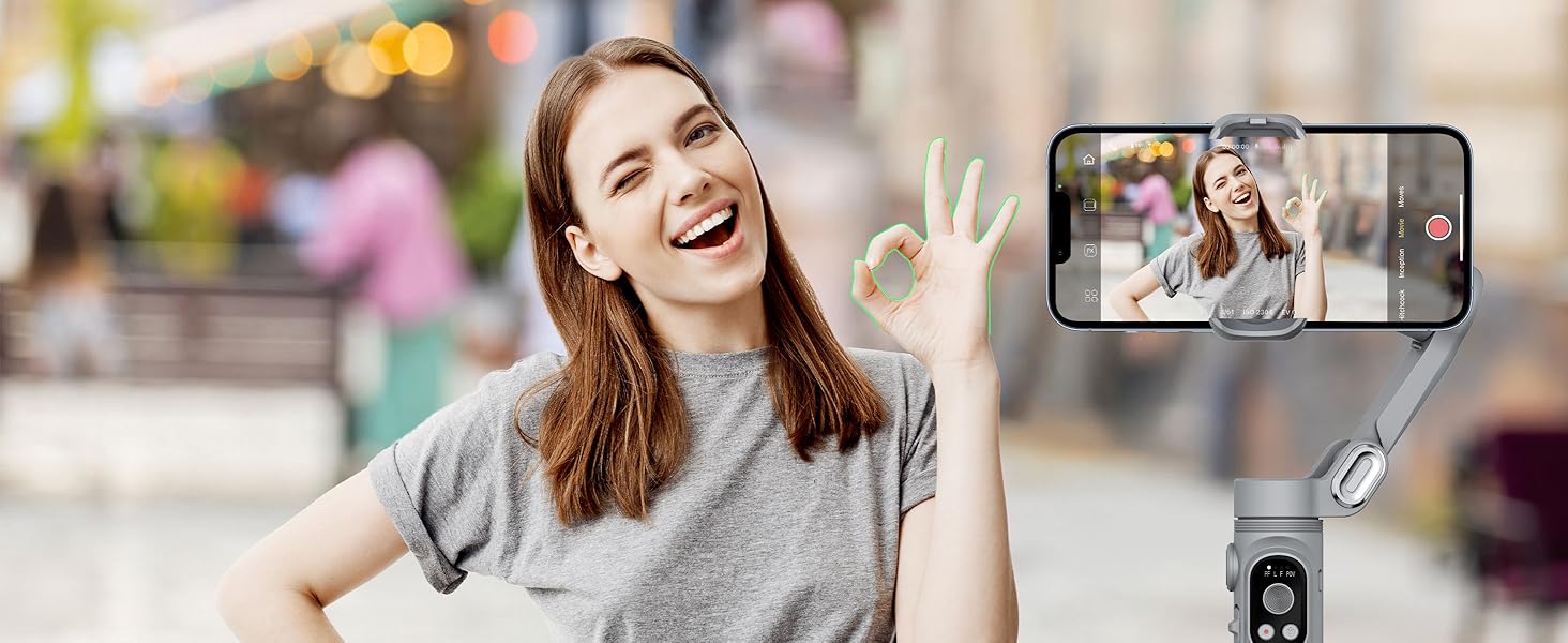 Стабілізатор Gimbal для смартфона AOCHUAN SMART X з LED-підсвічуванням, трекінгом обличчя, функцією Time-Lapse, 3-осьовий, склавний, для iPhone 16/15/14/13/12 Pro/Max/Xs, Galaxy S21, TikTok