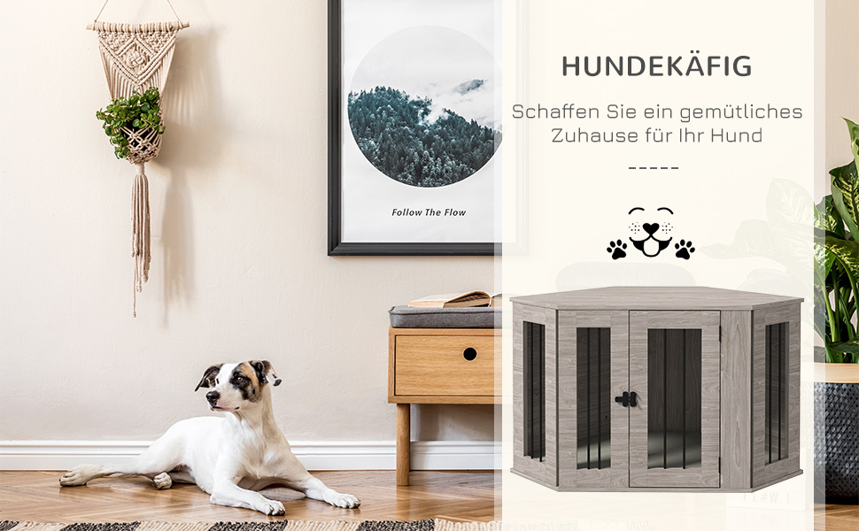 Клітка для собак PawHut з замком, подушкою, з металу, для дому, 80 x 56 x 63 см (волоський горіх)