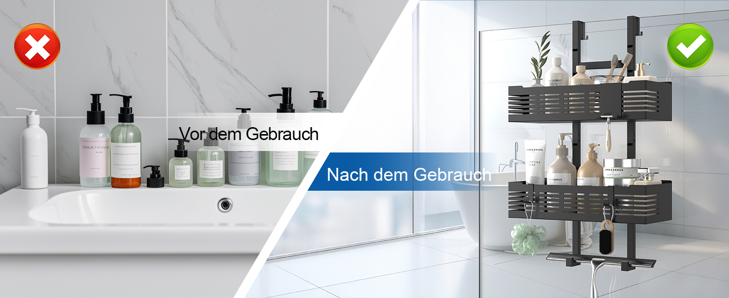 Поличка для душу AIGOCITY без свердління, чорна, для скляних душових кабін, з 3 гачками, регульована висота, для шампуню та гелю для душу