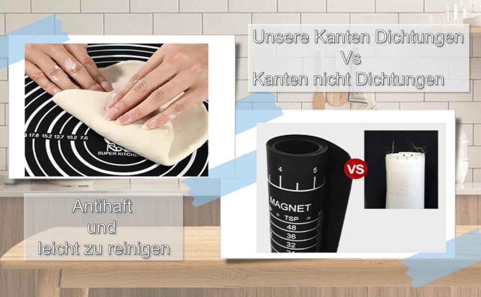 Силіконова антипригарна килимок для розкачування тіста SUPER KITCHEN 80x60 см, з нековзким покриттям і ножем для тіста, чорний, XL, для випічки, мастики, піци, епоксидної смоли