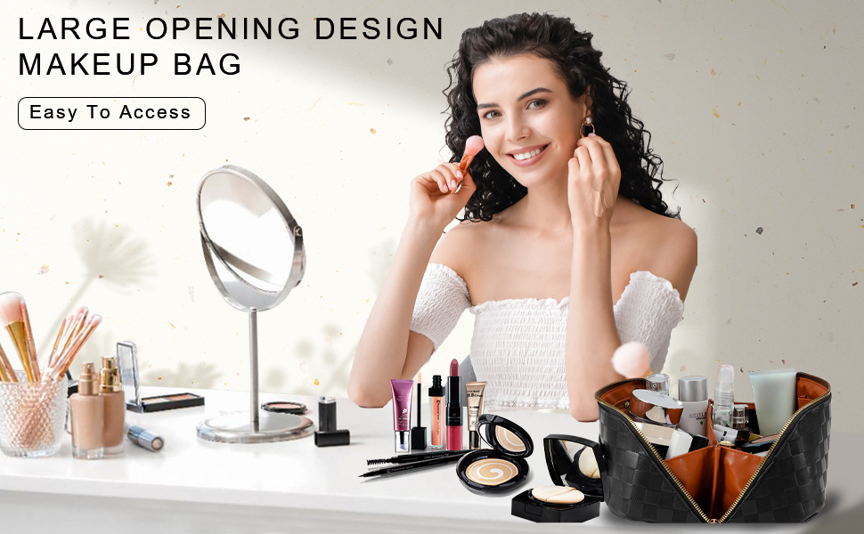 Косметичка для подорожей жіноча, велика містка, з PU шкіри, органайзер для макіяжу, культбагаж, косметичка для подорожей, аксесуари для подорожей, чорно-біла в клітинку