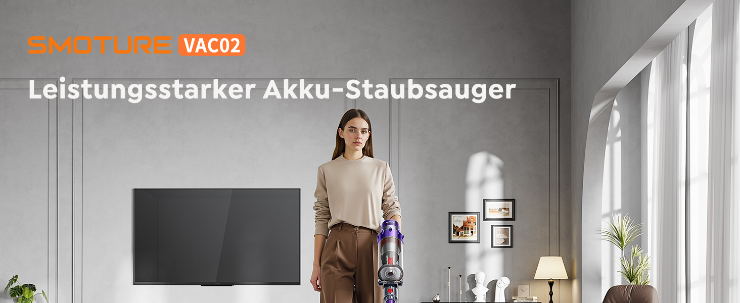 SMOTURE Бездротовий акумуляторний пилосос 600W, 50KPA, 65 хв роботи, самостійна підставка, для дому, з настінною зарядкою, автоматичний режим, знімна батарея, сенсорний дисплей