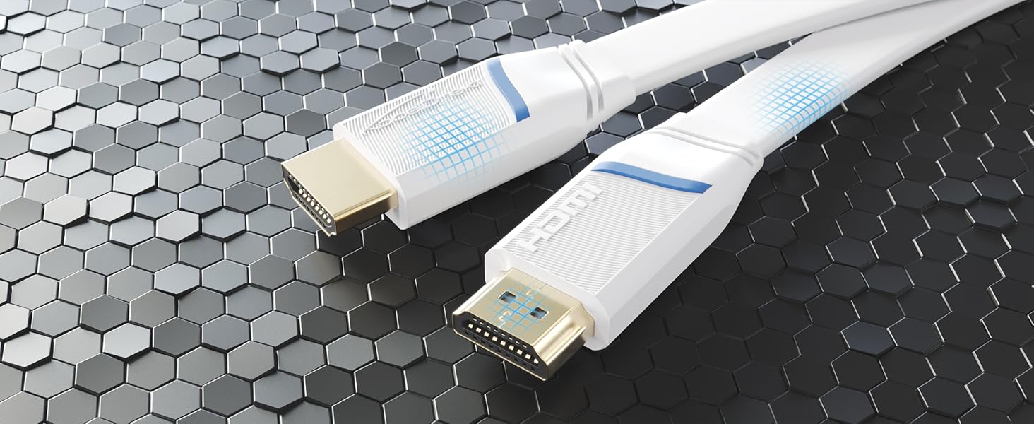 Плоский HDMI кабель KabelDirekt – 2 метри, 4K@60Hz, Ethernet, для Blu-ray, PS5/Xbox Series X/Switch, білий