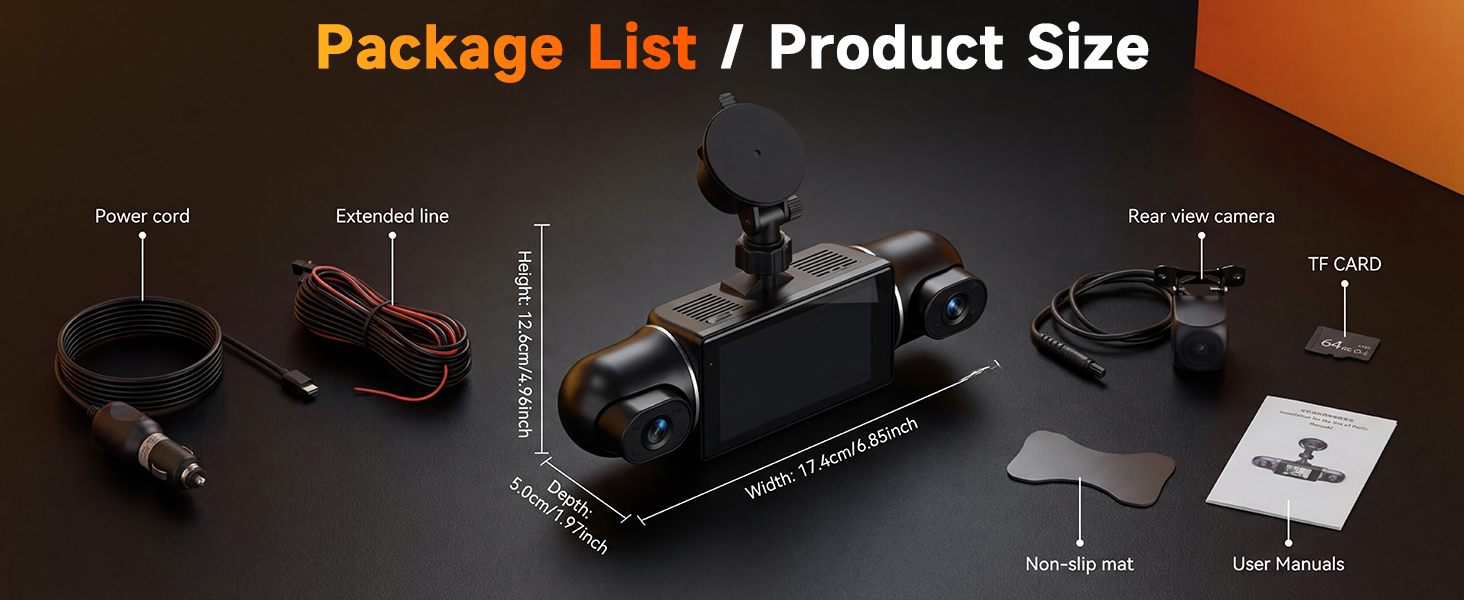 Відеореєстратор VECHTEL 1080P/2K для авто, подвійна камера з WiFi, 3