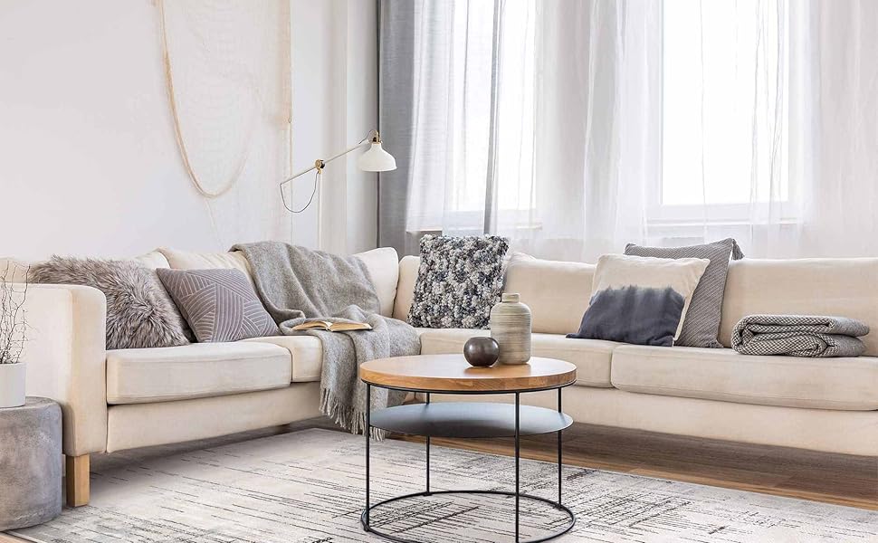 Сучасний килим Tinyboy-HBQ для вітальні та спальні, короткий ворс, сірий/бежевий (120 x 160 см)