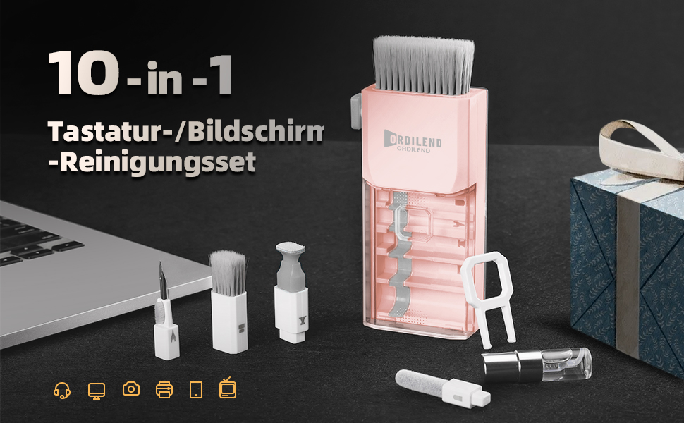 Набір для чищення клавіатури Ordilend: для ноутбука, MacBook, телефону, планшета, комп'ютера. З щіткою. Рожевий.