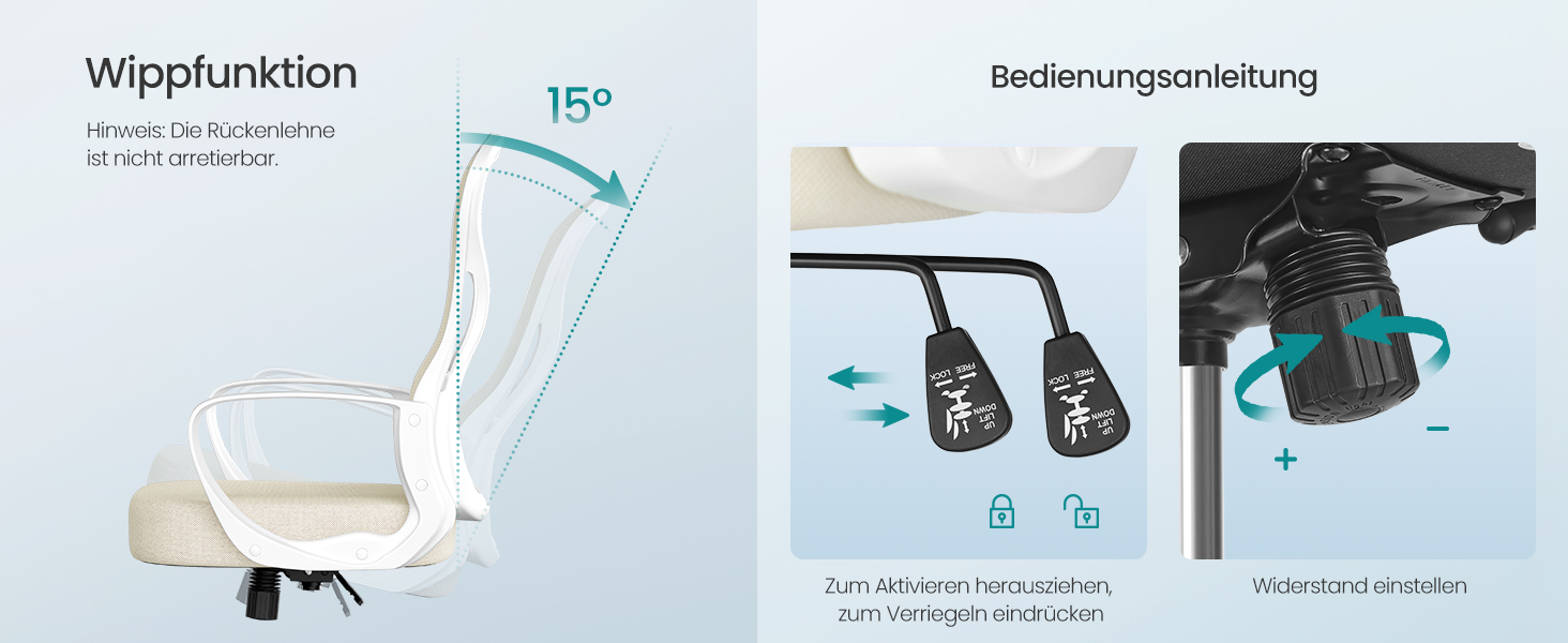 Офісний стіл SONGMICS, ергономічне крісло з сіткою, з підтримкою попереку, регульована спинка та підголівник, для дому та офісу, OBN041B01 (пісочний беж)