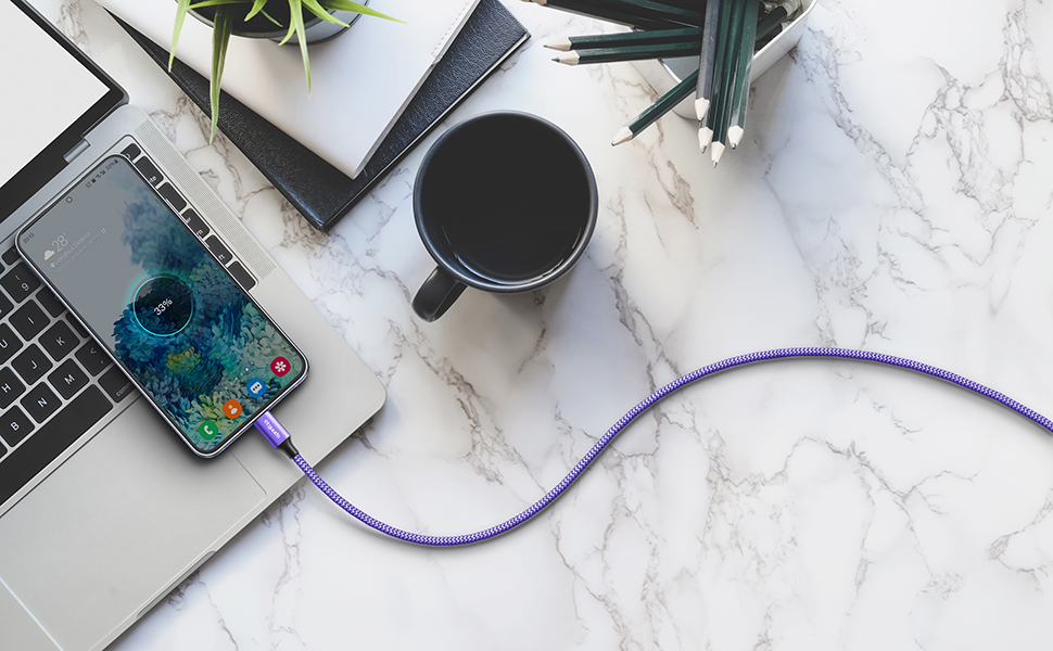 Кабель USB-C 30см [2 шт], білий: USB-A на USB-C, швидка зарядка, нейлон, сумісний з iPhone 16/15 Pro Max, Samsung Galaxy S24/S23/S22/S21/S20/S10/S9, A35/A53