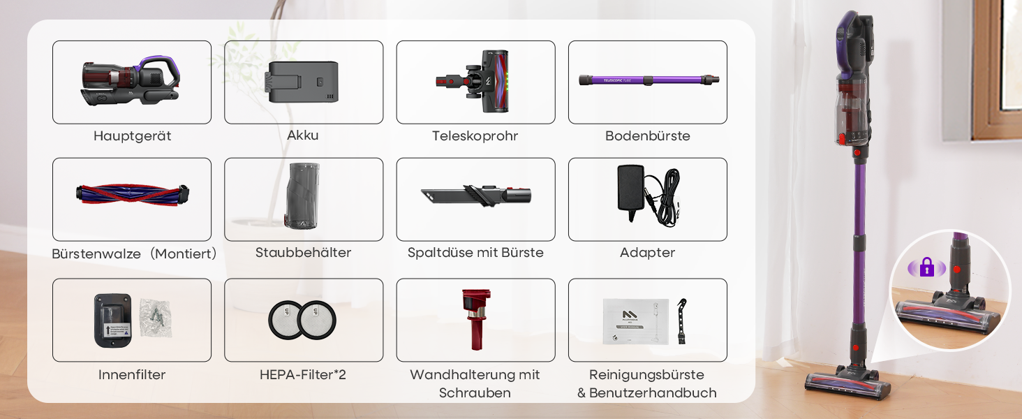 Бездротовий акумуляторний пилосос AlloyMove A03 Lila: потужність 450W, 45000Pa, LED, 60 хвилин роботи, для тварин, килимів, твердих поверхонь