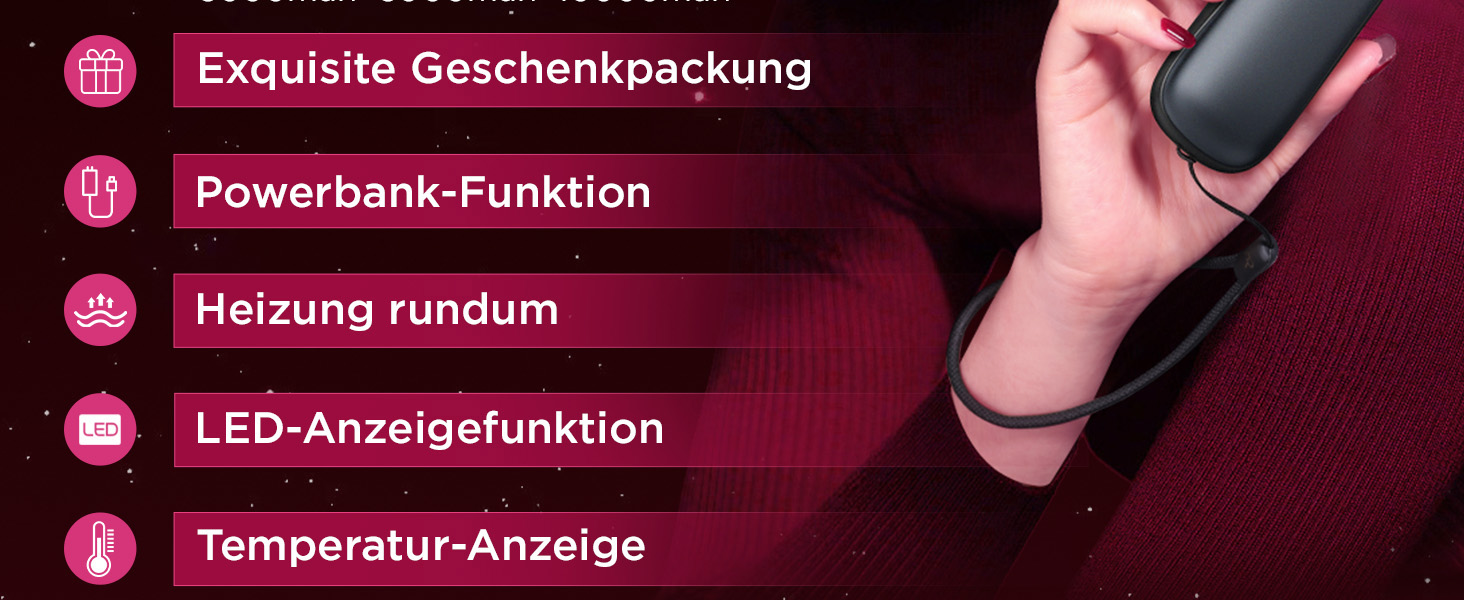 Електричні нагрівачі для рук Funme® 2 шт. з Powerbank 10000mAh - подарункова коробка, USB, до 60°C, для жінок, ідеальні для активного відпочинку