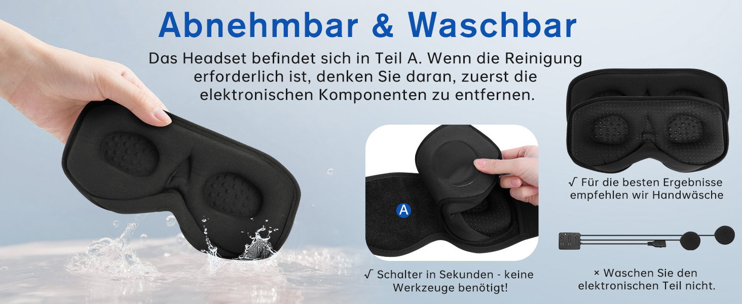 Маска для сну Dolida з Bluetooth навушниками V5.4, 3D контурні подушечки для очей, мікрофон, для бічних положень, подорожей, глибокий чорний колір