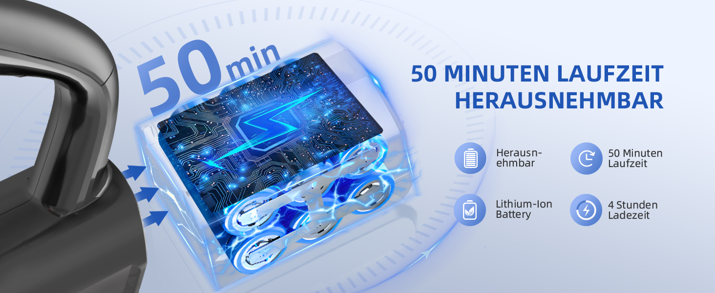 Бездротовий пилосос Authmic 40000Pa з акумулятором, час роботи до 50 хв, об'єм контейнера 1.6л, HEPA фільтр x4, для килимів, твердих підлог та шерсті тварин (блакитний)