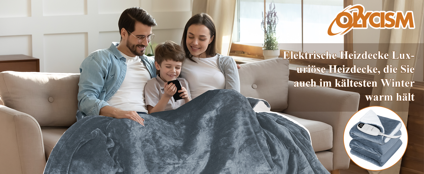 Електрична ковдра Olycism з автовимкненням, 160x130 см, 10 режимів нагріву, таймер, захист від перегріву, для дому та офісу, сіра