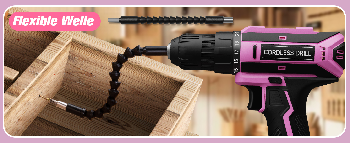 Акумуляторний шурупокрут-дрель 20V, 56 шт. у наборі, 42Nm, LED-підсвітка, рожевий, для дому та майстерні