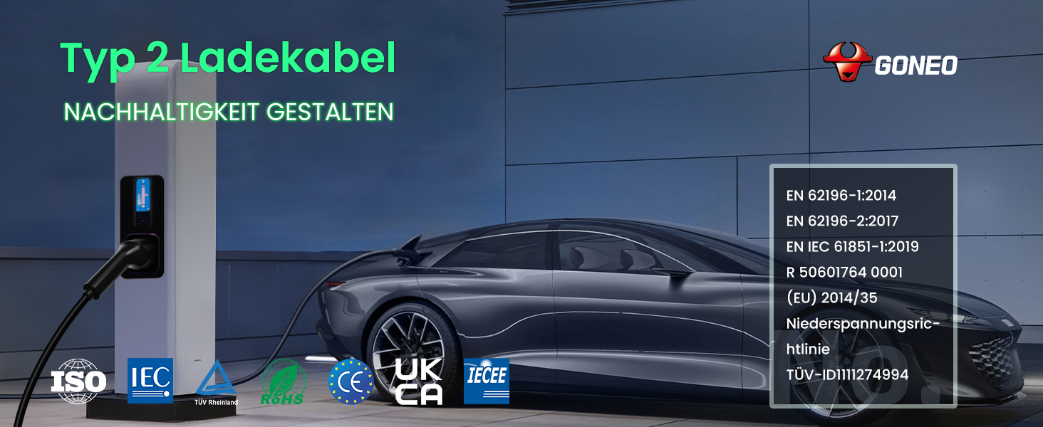 Кабель зарядки для електромобіля GONEO Typ 2, 11кВт, 7м, 16A, 3 фази