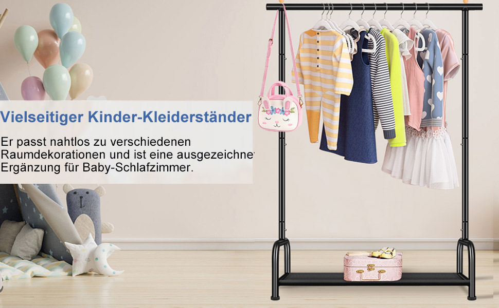 Вішалка для одягу дитяча MISSLO металева з полицею - біла (чорна) для дівчаток та хлопчиків у кімнату, гардеробна стійка для спальні