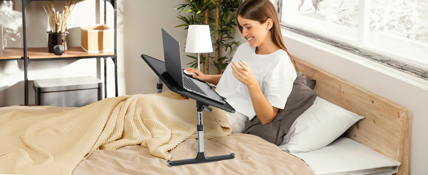 Столик для ноутбука SAIJI, регульована висота, 5 рівнів, для роботи, навчання, читання, їжі, підходить для ноутбуків до 17 дюймів (52*30 см, чорний)