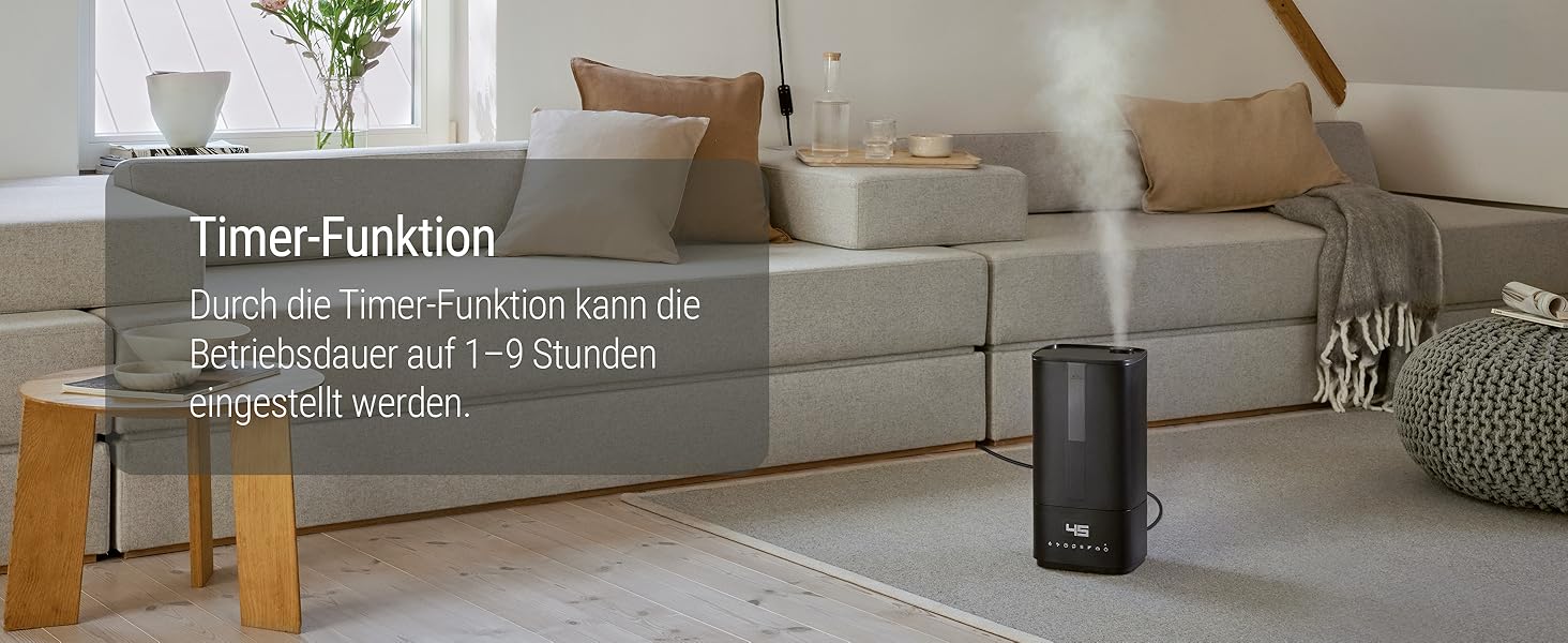 Зволожувач повітря Stadler Form Oliver, для великих приміщень до 60 м², тихий, компактний, потужний, 6 режимів, авто-режим, вимкнення LED, бездимний туман, чорний