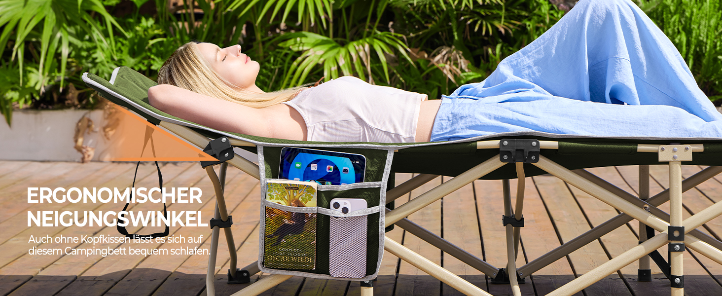 Ліжко-розкладачка Yaheetech для кемпінгу, зелене, до 150 кг, з бічною кишенею та сумкою для транспортування