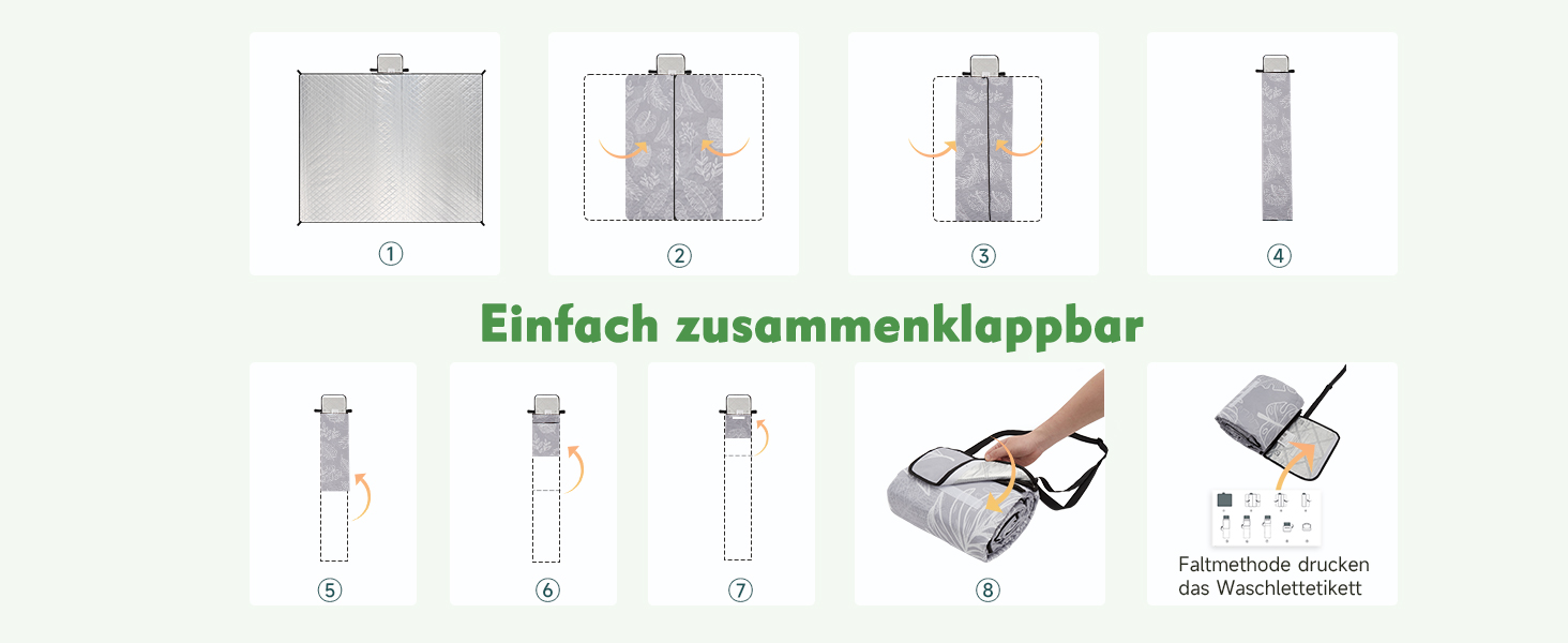 Плед для пікніка HAUSPROFI 200x300 см, водонепроникний, ізольований, XXL. Для пікніка, пляжу, кемпінгу. З бавовняним наповнювачем, ручкою для перенесення та кілочками. З миючим та стійким до деформації дизайном (листя)