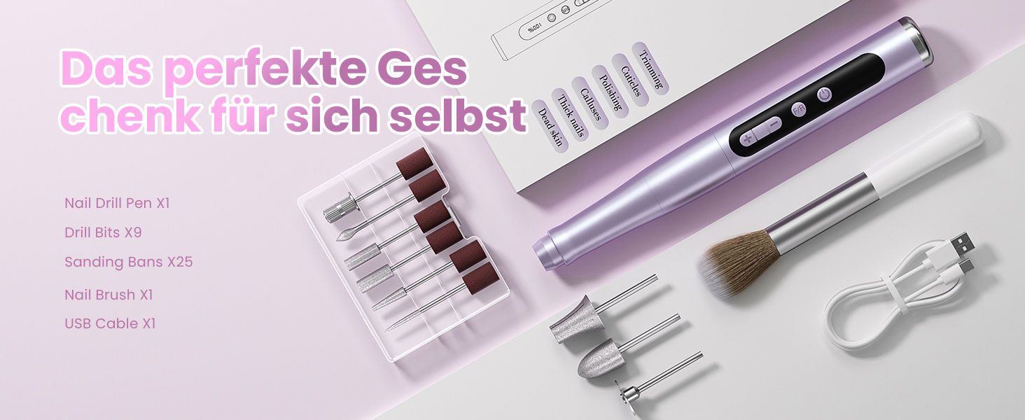 Бездротовий фрезер для нігтів 35.000 об/хв - професійний нейл-дриль для гелю та акрилу, електрична нігтьова пилка з регулюванням швидкості (фіолетовий)