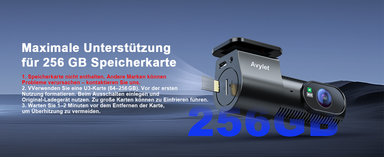 Відеореєстратор Avylet 4K+1080P з двома камерами (передня та задня), Wi-Fi, GPS, IPS дисплеєм, паркувальною функцією, Super Night Vision, WDR, 170° кутом огляду, G-сенсором, підтримка карт пам'яті до 256GB