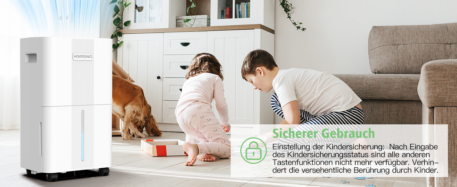 Електричний осушувач повітря Homtronics з гофрованим шлангом 1м, інтел. контроль вологості, 3 режими, таймер 24г, для підвалу, ванної, спальні