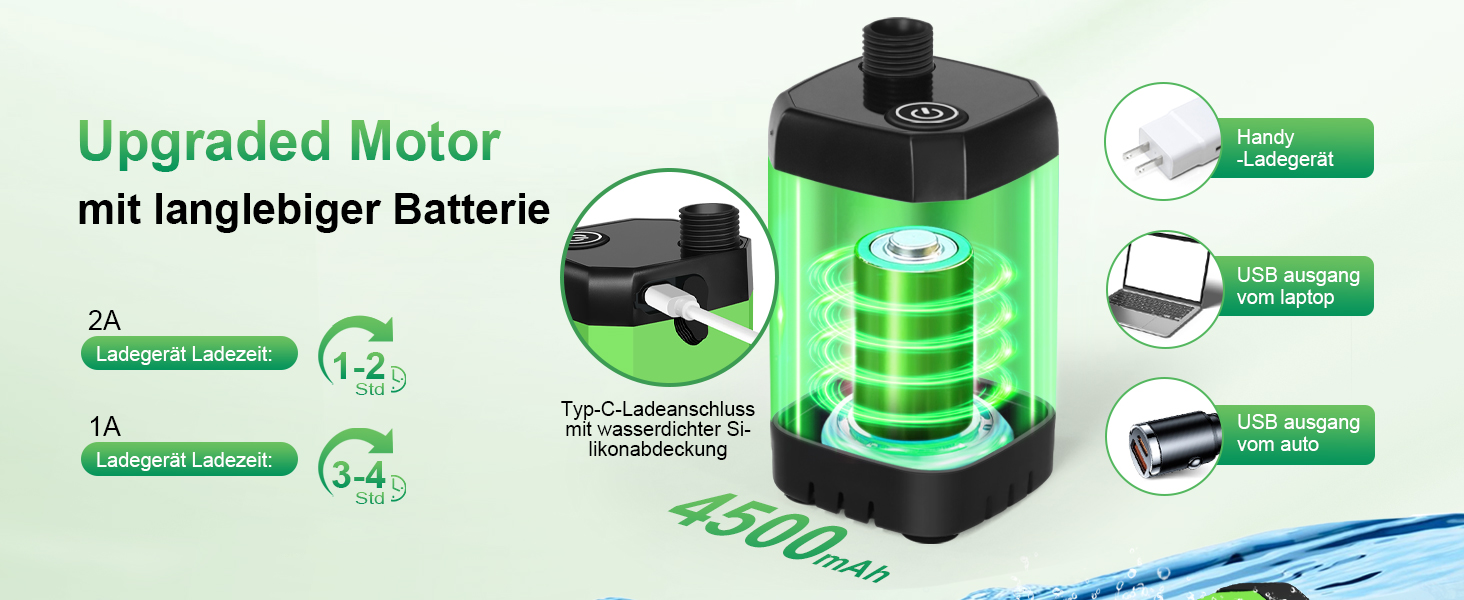 Портативна електродушова система Campingdusche з акумулятором 4500mAh, IPX7, дисплей, для кемпінгу, відпочинку на природі, автомийки, зелена