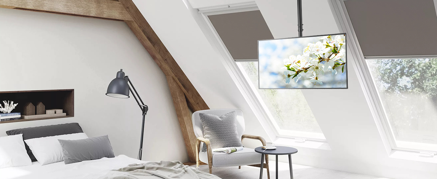 Adjustable TV Ceiling Mount for LED, LCD, OLED, and Plasma TVs - 26-65 Inch, 50kg Capacity, 400x400mm VESA, Black (AX11TB01)