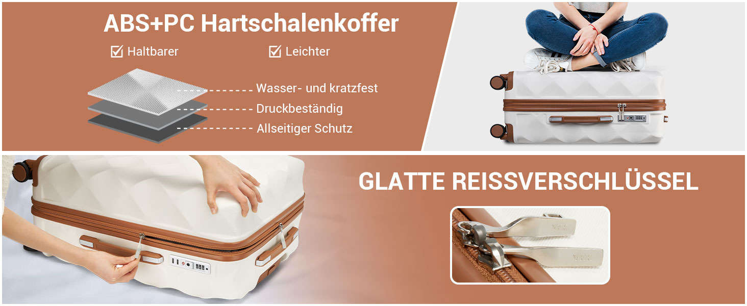 Чемодан British Traveller Hartschalenkoffer Groß, 74.5 x 49 x 30.5 см, з ABS + PC, TSA-замок, 4 колеса, для подорожей та бізнесу (Крем, M)