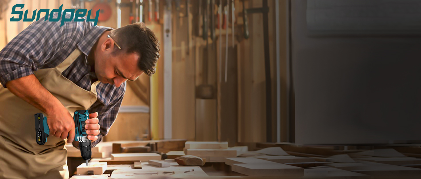 Акумуляторний шуруповерт Sundpey 21V з 2x2000mAh акумулятором, 45 Нм, 2 швидкості, 18+1 момент, патрон 10мм, набір 19шт для дому та DIY, блакитний