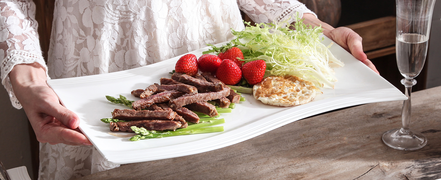 MALACASA Набір тарілок Serie Flora, 2 шт., кремово-білий порцелан, 33.7x28 см та 27.9x20.3 см