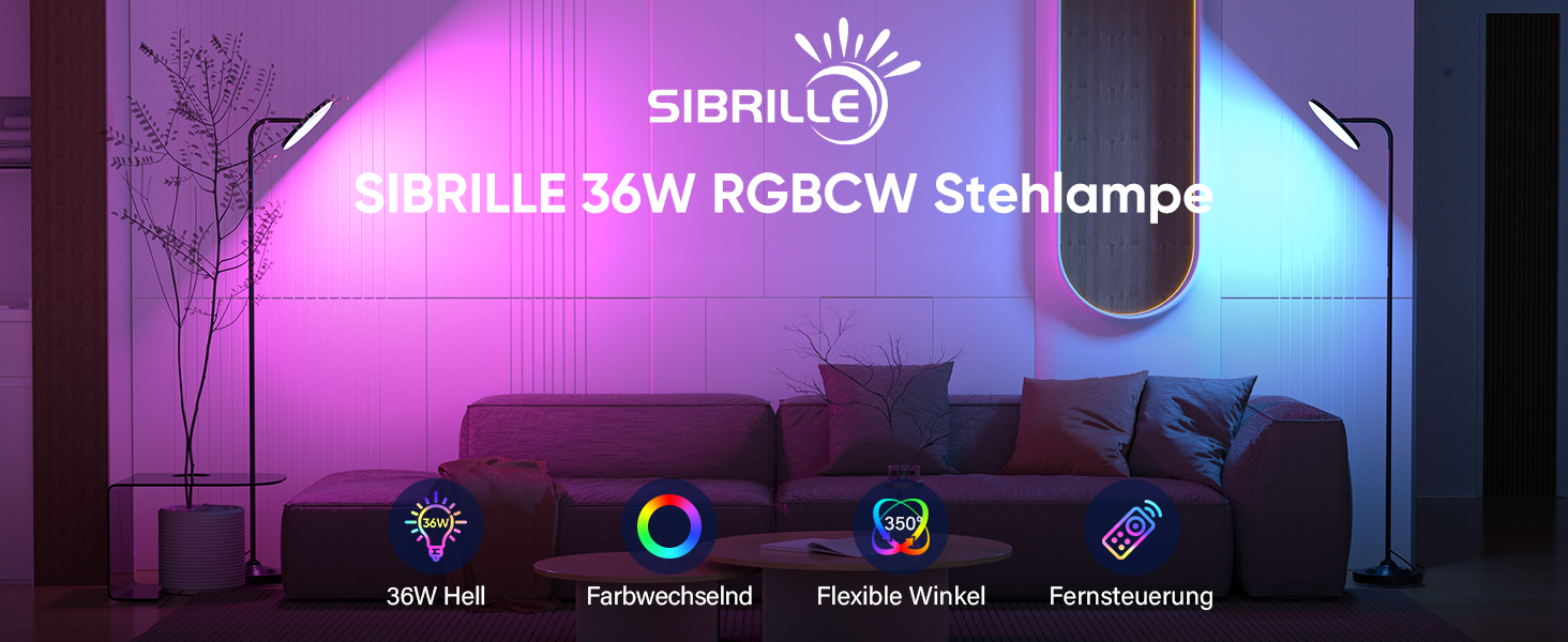 Стельовий світильник SIBRILLE 36W з регулюванням яскравості, RGB, для вітальні, спальні, офісу