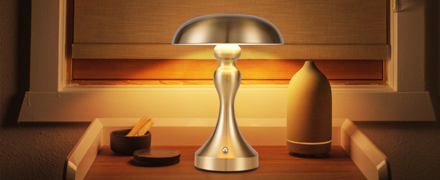 Бездротова настільна лампа з LED-підсвічуванням - торшер на акумуляторі, сенсорне керування, регулювання яскравості, вінтажний дизайн, USB-зарядка, нічник для спальні/вітальні, золото/бронза