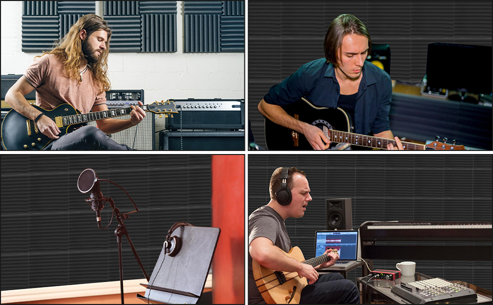 Самоклеящийся акустичний поролон Sonnewelt 5x30x30 см, 3D панелі для звукоізоляції та поглинання ехо, шумопоглинаючі плитки для студії, офісу та дому (48 шт, чорний, піраміда)