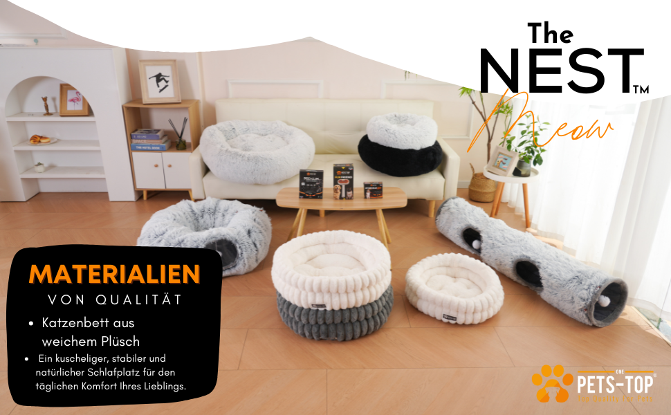 М'яке ліжко для кота з плюшу, кругле, біле, 60 см – зручний лежак для котів та маленьких собак