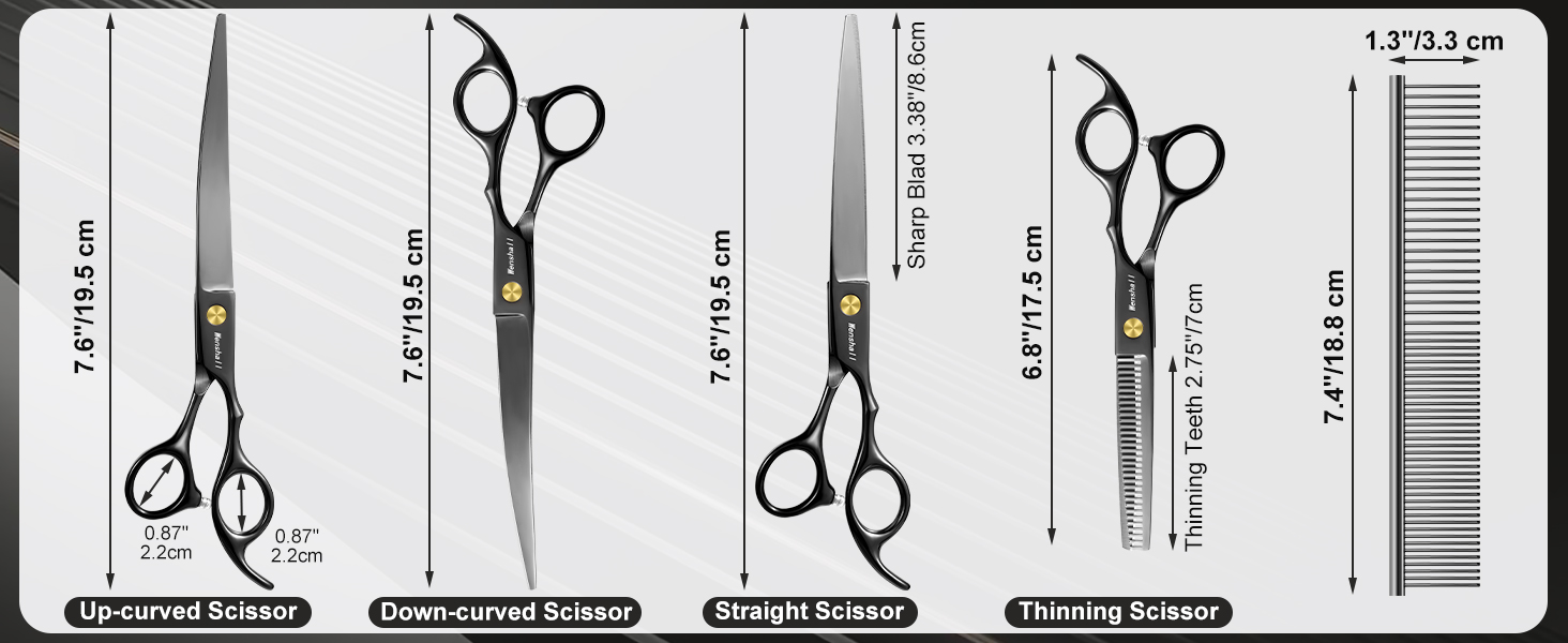 Набір професійних ножиць для грумінгу собак 5шт (прямі, вигнуті, для розрідження), чорний