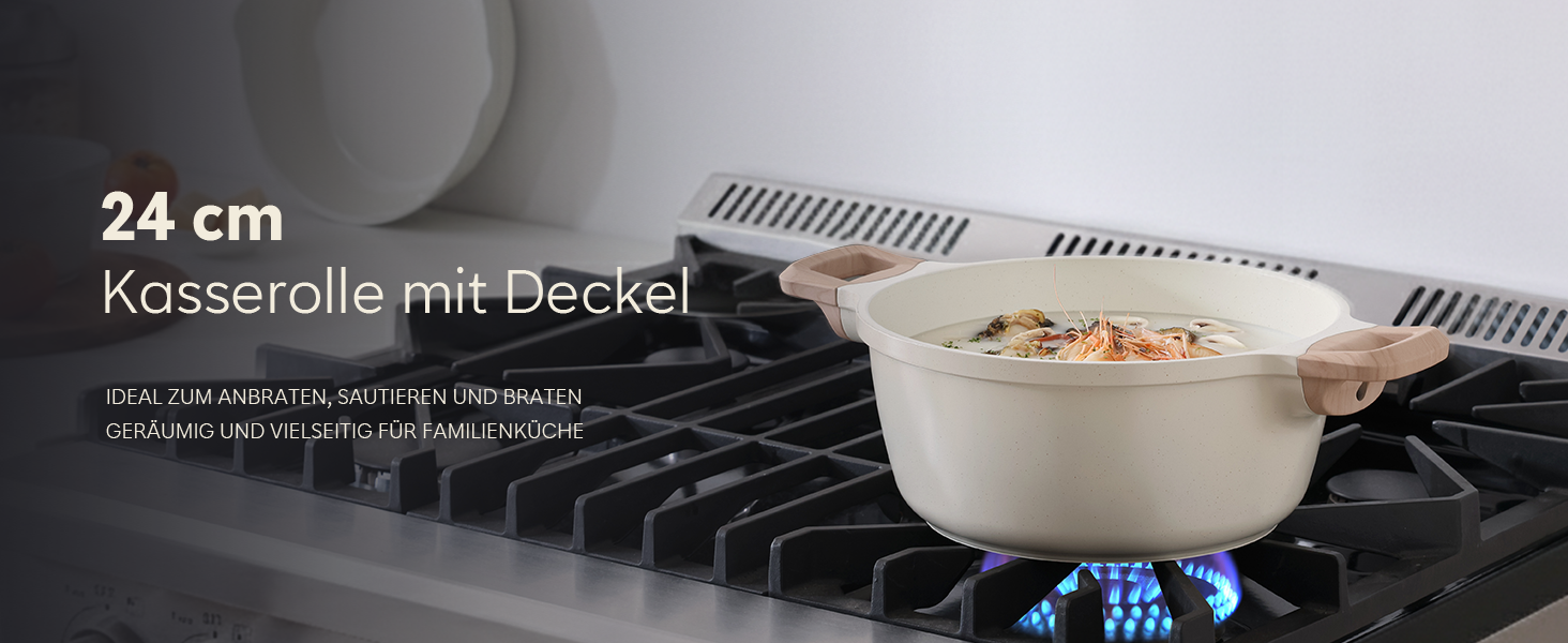 Набір посуду Kordisen з антипригарним покриттям, 5 предметів: каструлі та сковороди, кераміка, білий. Підходить для індукційних плит, без PFOA та PFAS