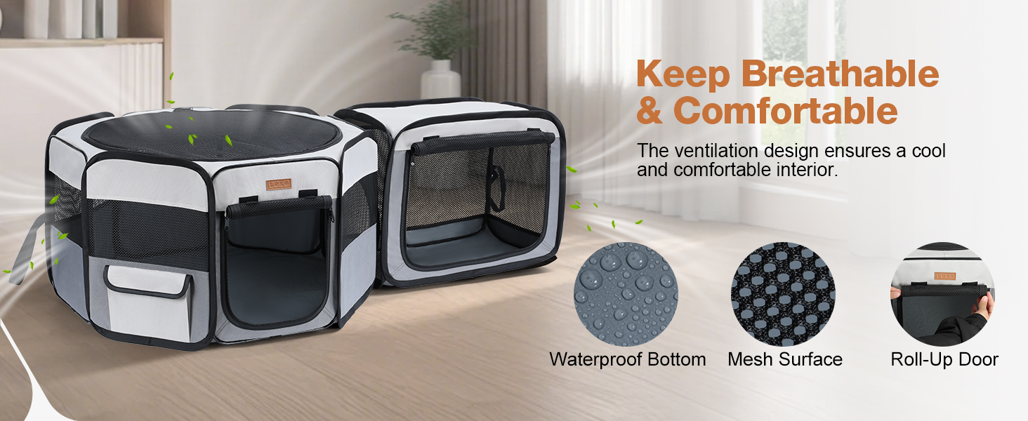 Складаний вольєр для цуценят та котів 120x40 см - 2-в-1, сірий та білий, для дому та вулиці, з сумкою для перенесення, для кошенят, цуценят та дрібних тварин